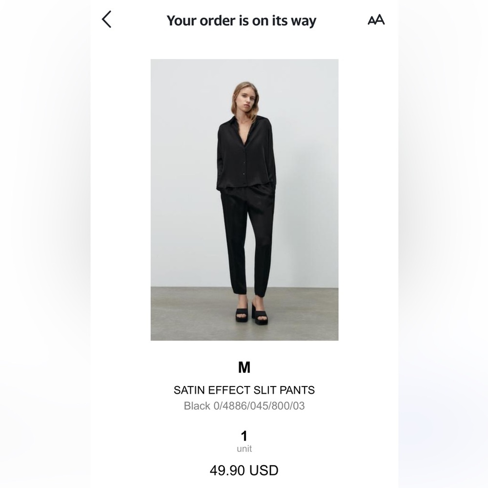 NEW Zara Women’s Satin Elastic Waist Tapered Black Dress Pants Size Medium